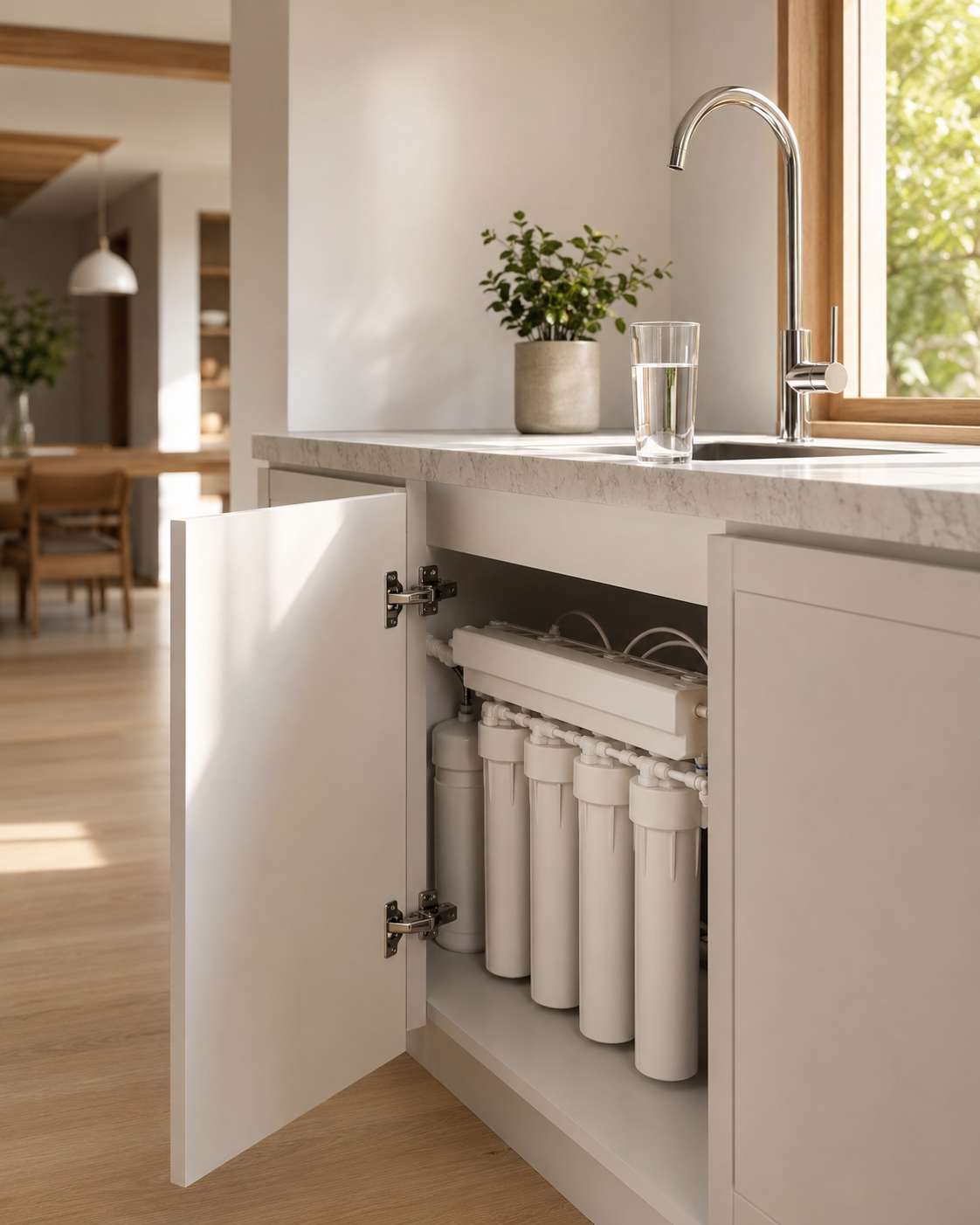 Water filtration system in a modern kitchen